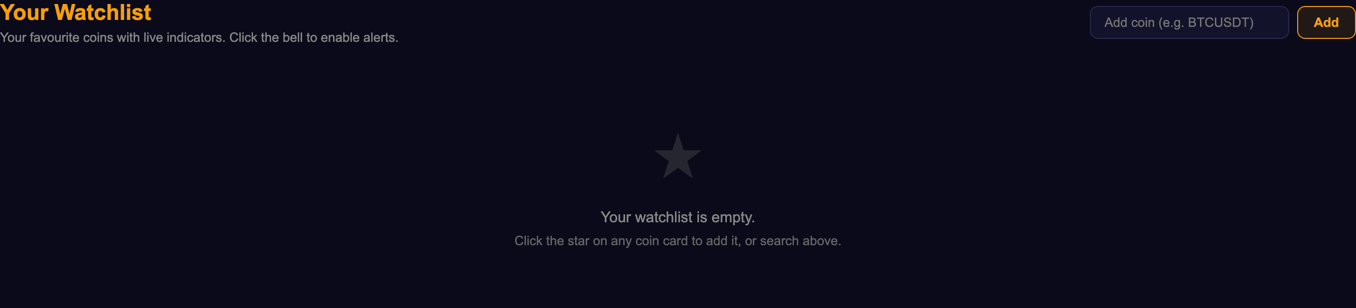 Personalised watchlist with favourite assets and alert settings